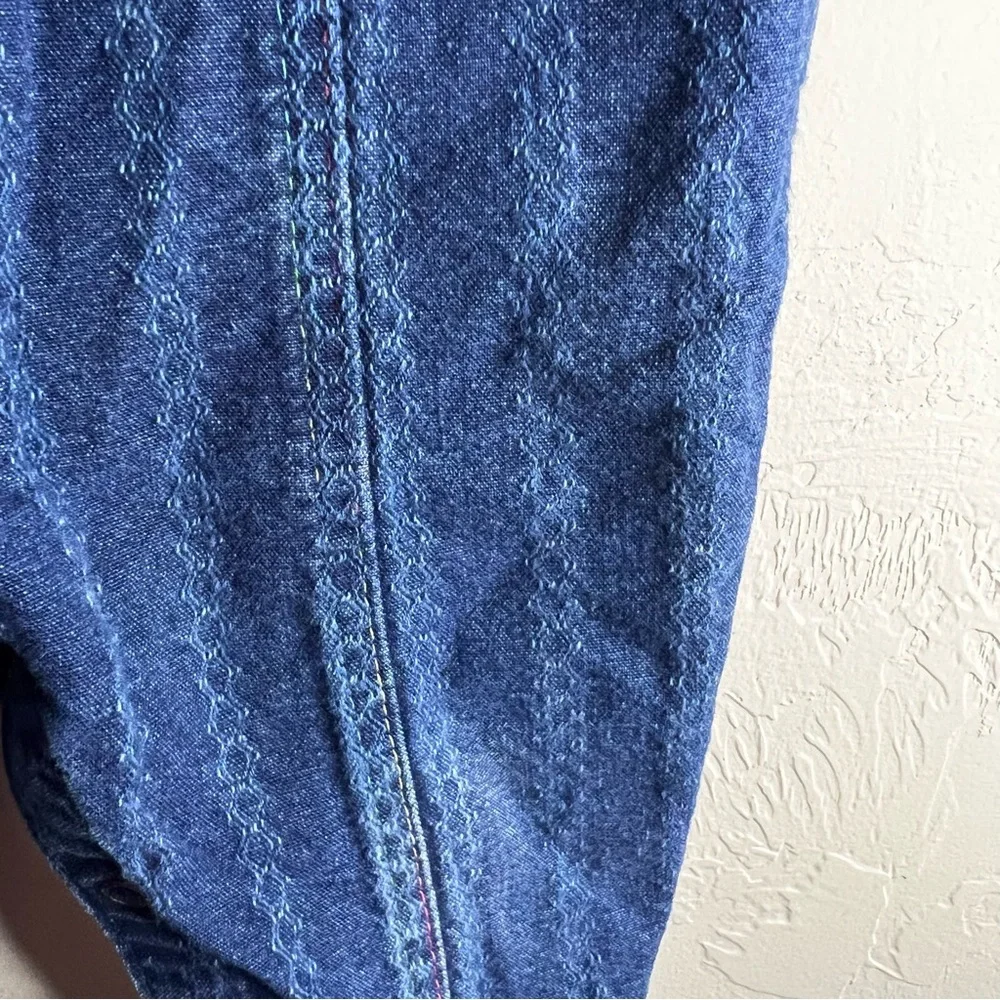 OshKosh B'gosh Vintage 90’s Rainbow Stitching Blue Denim Vestbak Bib‎ Overalls